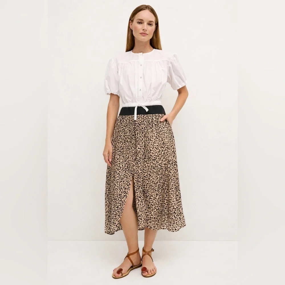 Vintage Robert Sandel Silk Midi Skirt – Tan & Black Animal Print | A-Line